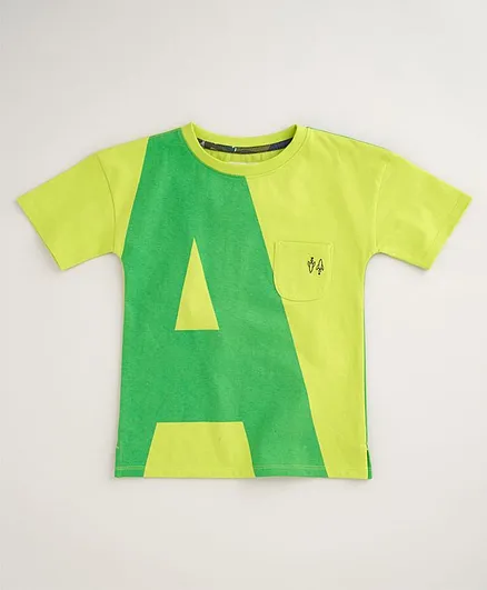 Angel & Rocket Half Sleeves Logo Print Detailing Tee - Green