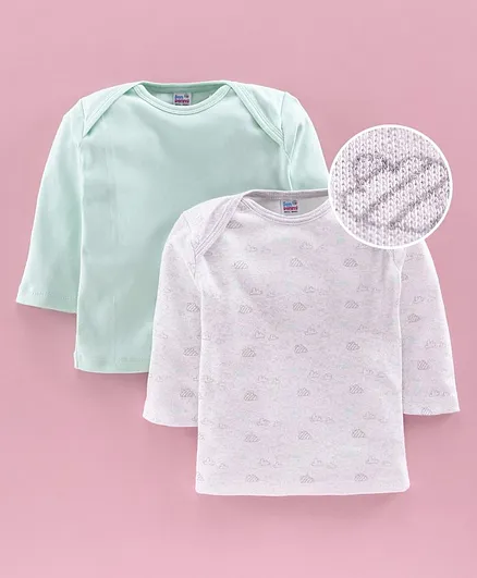Ben Benny Full Sleeves Vests Star Print Pack of 2 - Sea Green White