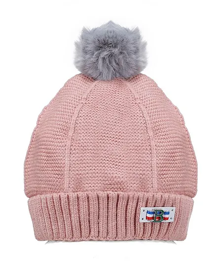Tiekart Solid Pom Pom Warm Cap - Grey & Pink