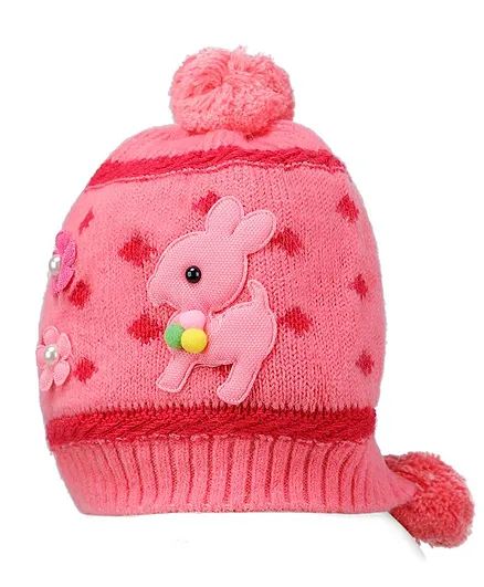 Tiekart Flower Applique Warm Cap - Pink