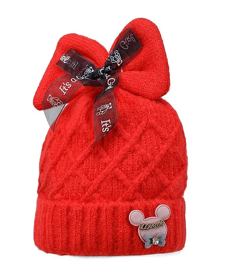 Tiekart Bow Applique Warm Cap - Red