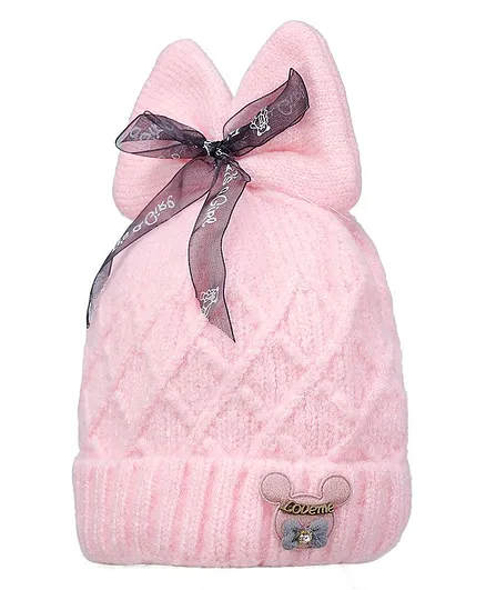 Tiekart Bow Applique Warm Cap - Pink