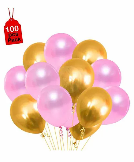 Party Propz Metallic Balloons Set Roll Golden Pink - Pack of 100