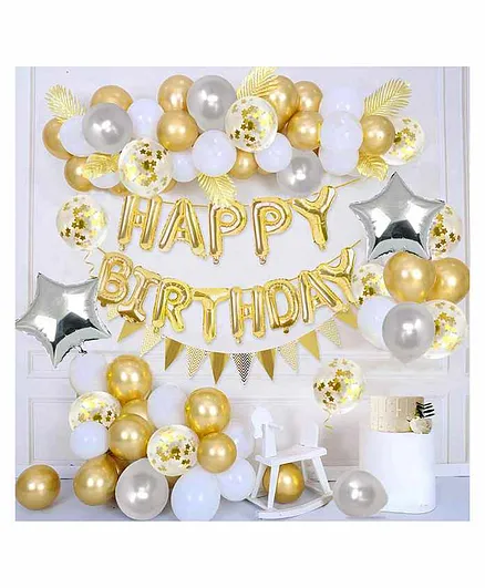Party Propz Birthday Themed Decoration Kit Golden Silver - Pack of 44