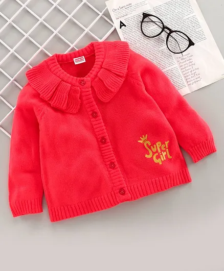 Babyhug Full Sleeves Sweater Supper Girl Print - Orange