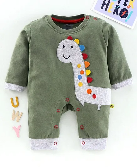Mini Taurus Full Sleeves Romper Animal Patch - Olive Green