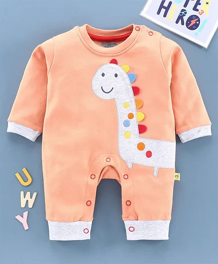 Mini Taurus Full Sleeves Romper Animal Patch - Peach