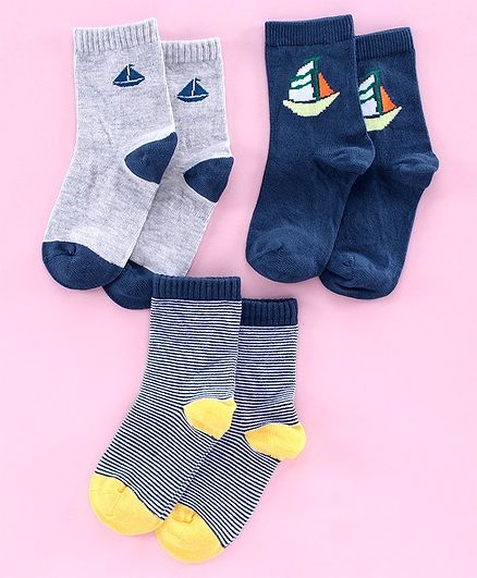 Mustang Ankle Length Socks Pack of 3 - Blue Grey