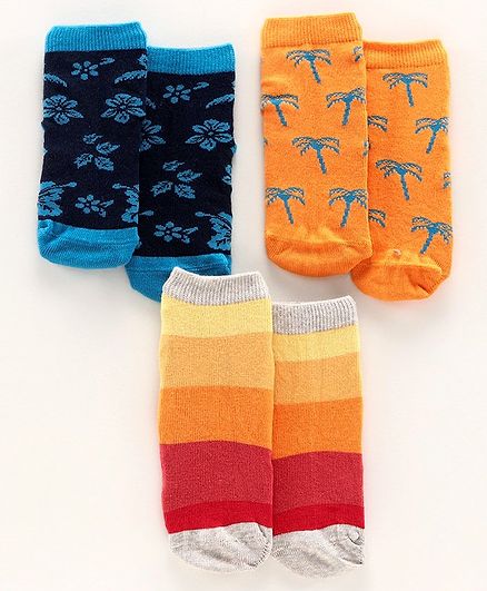 Mustang Ankle Length Socks Set of 3 Pairs - Orange Red Navy