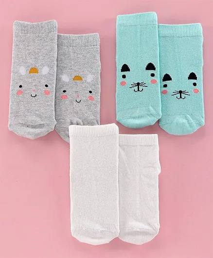 Mustang Ankle Length Socks Multi Design Set of 3 Pairs - White Grey Blue