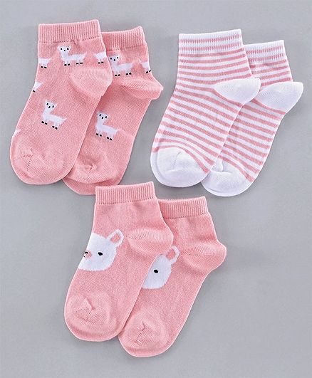 Mustang Ankle Length Socks Set of 3 Pairs - Pink White