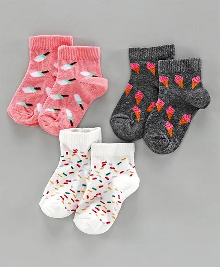 Mustang Ankle Length Socks Multi Design Set of 3 Pairs - Pink Grey White