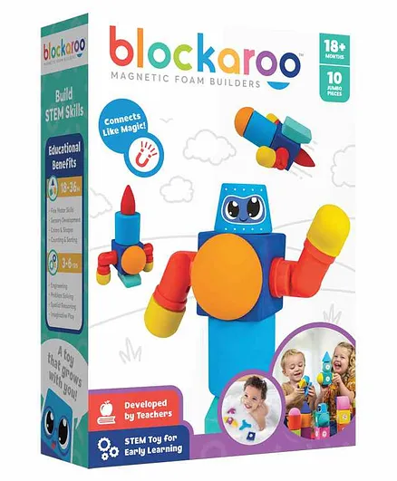 Jester’s Chest Blockaroo Magnetic Robot Foam Blocks Multicolor - 10 Pieces