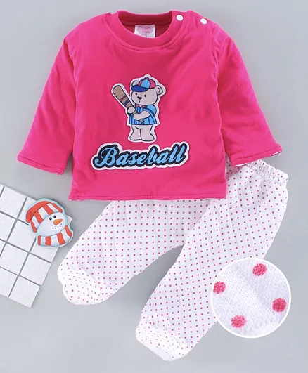 Tappintoes Full Sleeves Winter Wear Suit Baseball Print - Pink