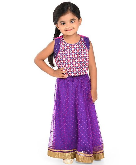 Twisha Sleeveless Mirror Work Choli & Netted Ghaghra With Designer Dupatta - Purple