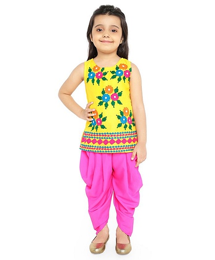 Twisha Sleeveless Yoke Embroidery Work Kurta With Dhoti - Yellow