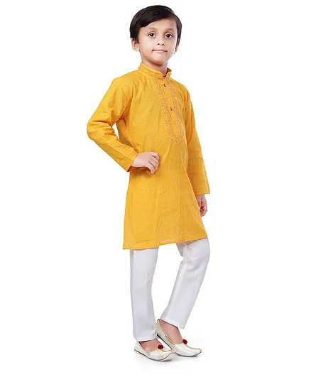 Nakshi By Yug Full Sleeves Embroidered Kurta With Pajama - Yellow
