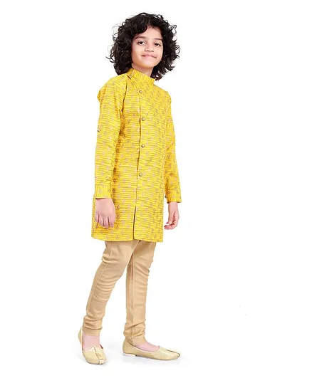 Nakshi By Yug Full Sleeves Printed Kurta With Churidar - Yellow