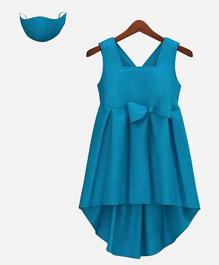 HEYKIDOO Sleeveless Bow Embellished High Low Style Dress With Matching Face Mask - Blue