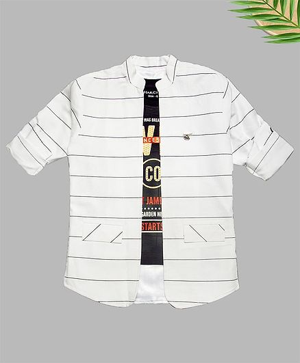 Charchit Text Printed Shirt With Striped Shirt - White
