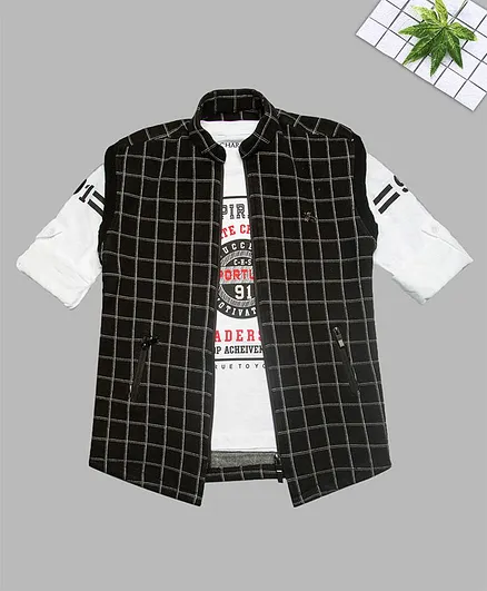 Charchit Checked Jacket With Full Sleeves T-Shirt - Black