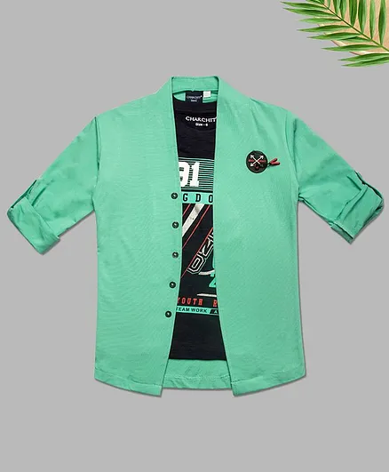 Charchit Full Sleeves Solid Color Jacket With T-Shirt - Sea Green