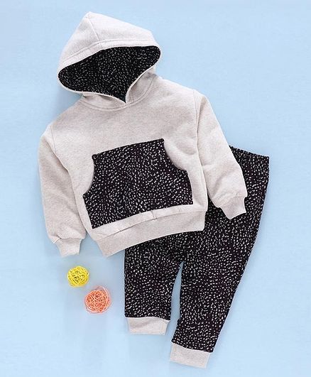 Tiara Winter Full Sleeves Abstract Pattern Sweatshirt With Pajama - Beige