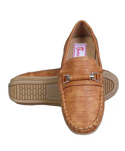 Buckled Up Scaly Matte Finish Loafers - Tan