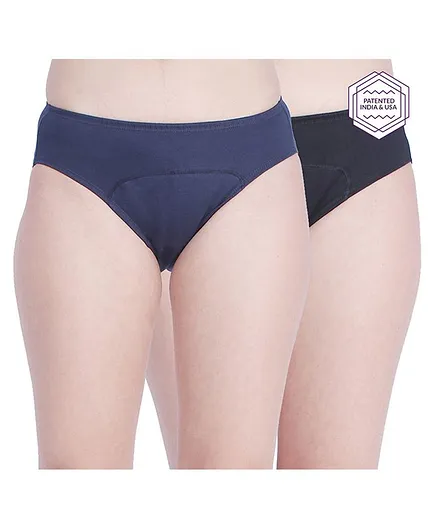 Adira Pack Of 2 Solid Colour Hipster Period Panties - Blue & Black