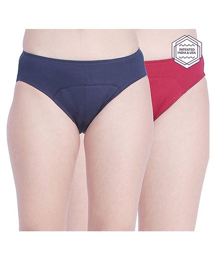Adira Pack Of 2 Solid Colour Hipster Period Panties - Navy Blue & Maroon