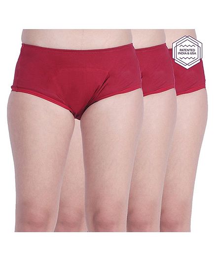 Adira Solid Pack Of 3 Period Boxers - Maroon