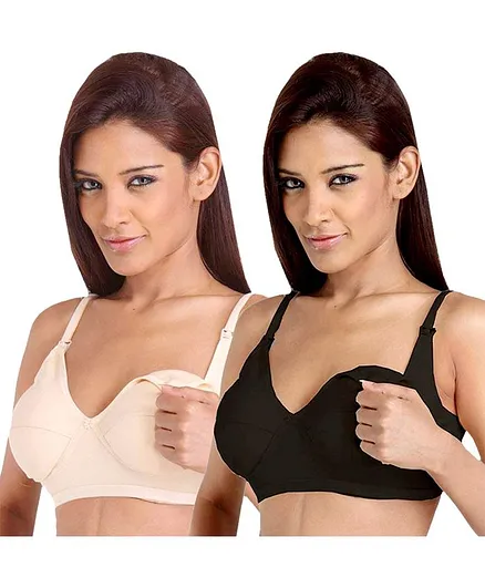 Morph Maternity Pack Of 2 Solid Nursing Bra - Black & Beige