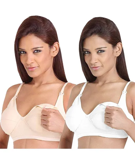 Morph Maternity Pack Of 2 Solid Nursing Bras - Beige & White