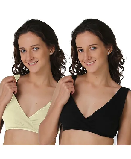 Morph Maternity Pack Of 2 Solid Sleep Nursing Bras - Black & Beige