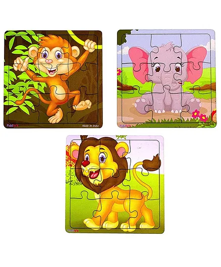 Fiddlys Wooden Jigsaw Puzzles Pack of 3 - 9 Pieces Each