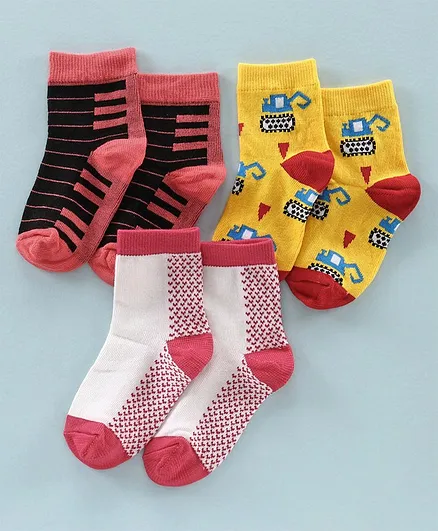 Red Rose Ankle Length Socks Pack of 3 - Peach Yellow Maroon