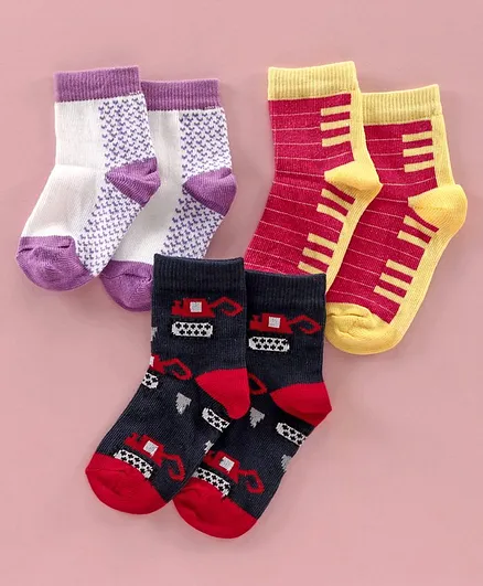Red Rose Ankle Length Socks Pack of 3 - Black Violet