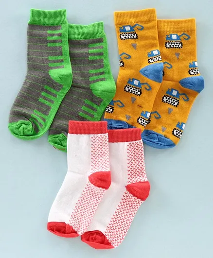Red Rose Ankle Length Socks Pack of 3 - Green Yellow Red