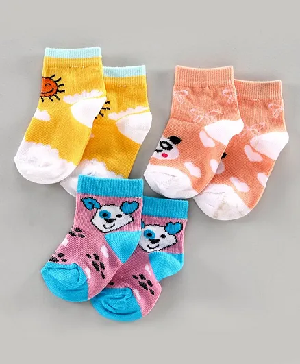 Red Rose Set of Socks Combo 1 (Peach-Yellow-Pink) 3 Girl Pack of 3