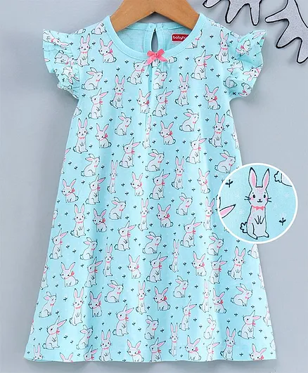 Babyhug Short Sleeves Nighty Bunny Print - Blue