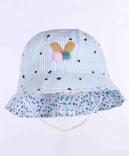 Babyhug Stripe Bucket Cap Blue - Diameter 16 cm