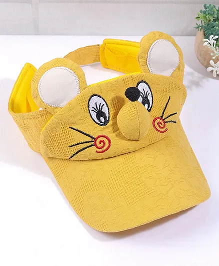 Babyhug Summer Cap 3D Nose And Ears Design Yellow - Diameter 16.5 cm