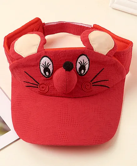 Babyhug Summer Cap 3D Nose And Ears Design Red - Diameter 16.5 cm