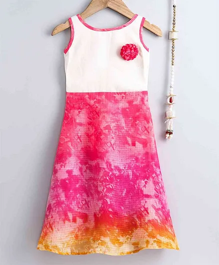 The Little Fashionistas Sleeveless Shaded Flare Abstract Print Dress - Pink