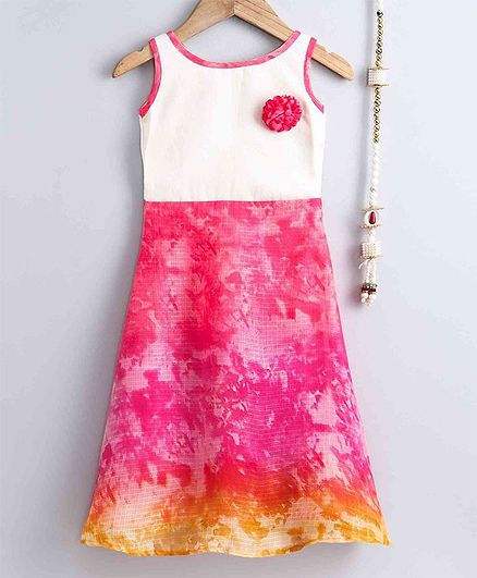 The Little Fashionistas Sleeveless Shaded Flare Abstract Print Dress - Pink