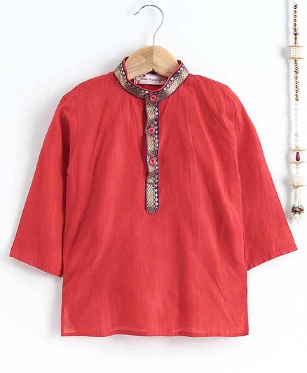 The Little Fashionistas Mangalgiri Full Sleeves Kurta - Orange