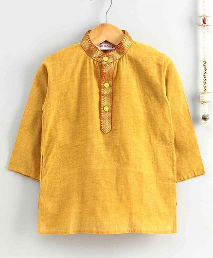The Little Fashionistas Mangalgiri Full Sleeves Kurta - Yellow