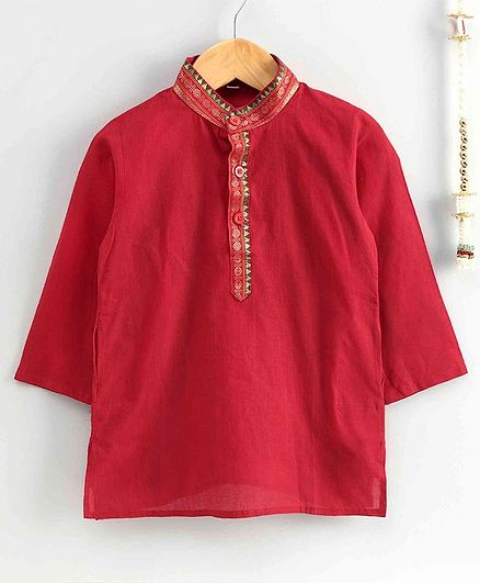 The Little Fashionistas Mangalgiri Full Sleeves Kurta - Red