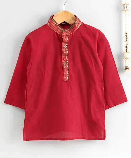 The Little Fashionistas Mangalgiri Full Sleeves Kurta - Red