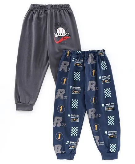 Teddy Full Length Printed Lounge Pant Pack of 2 - Blue Grey